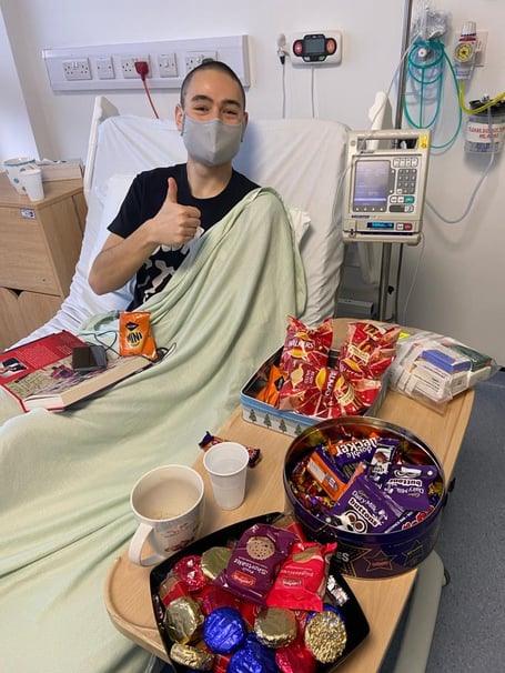 James in hospital during his cancer treatment 