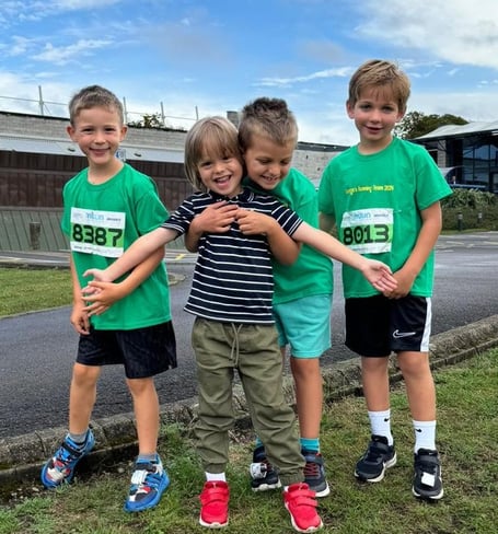 Leukaemia survivor George Peers, brother Henry, and friends Kasper and Alex