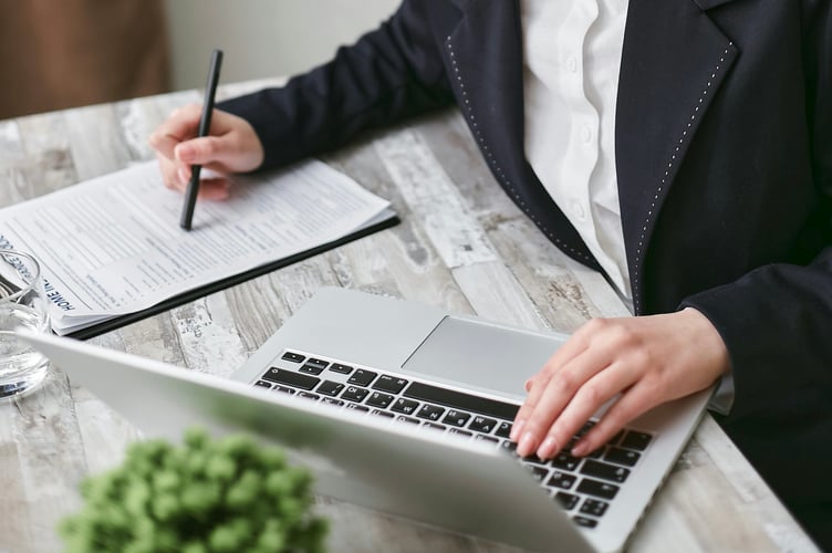 Writing laptop working stock image