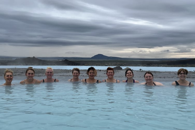 Moonwalk participants enjoying Iceland's nature baths