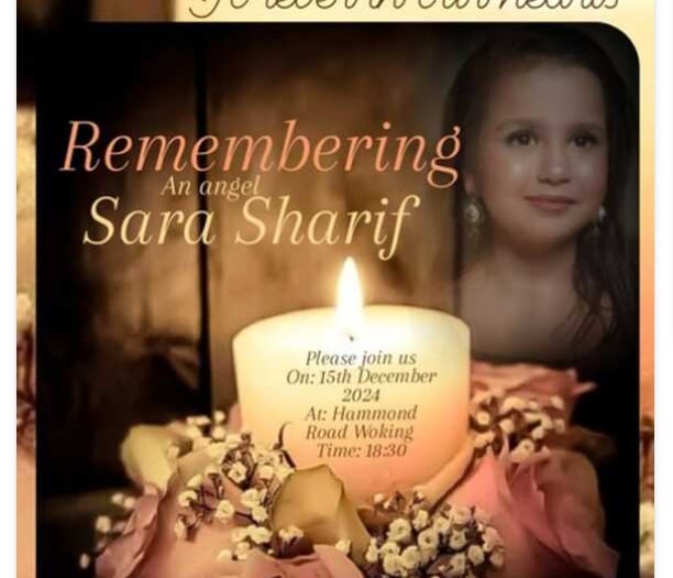 Vigil for 10-year-old Sara at Hammond Road, Horsell, on Sunday