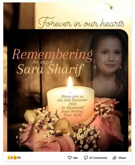 Sara Sharif vigil