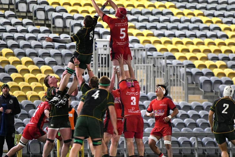 Action from Gordon's School's 34-25 win against Hartpury College