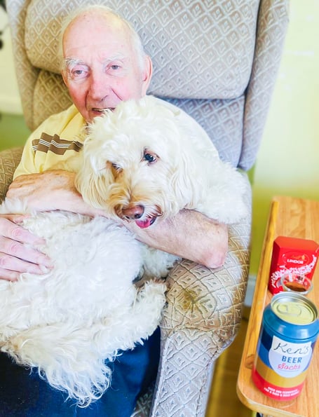 Bernard Sunley resident, Kenneth Inwood with Jazz the dog