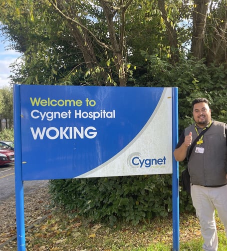 Levi outside Cygnet Hospital Woking