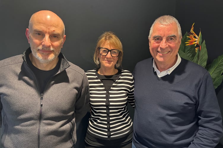 Left to right, Guildford founder members Bert Picariello and Tina Keeble with Leslie Woodcock