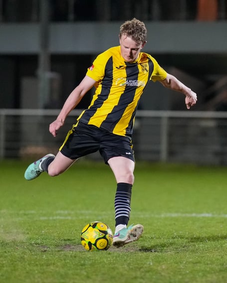 Westfield player-manager Andy Crossley in action against Tadley Calleva (Photo: Westfield FC)