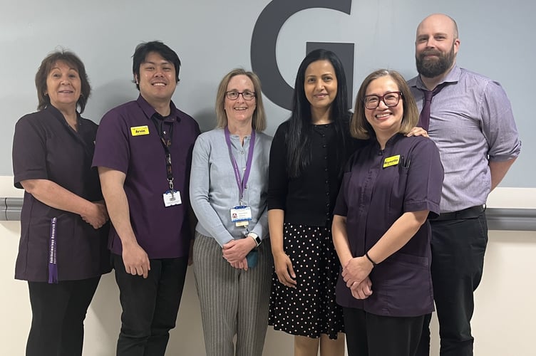 Dr Anuradha Jayaprakasam (third from right) with the study research team – clinical research practitioner Liz Baker, clinical research nurse Arvin Teves, lead pharmacist for clinical trials Sue Holland, clinical research nurse Reynette Baroman, and Chris Hodge, lead pharmacy technician for clinical trials.