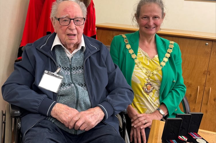 The Mayor of Woking Cllr Louise Morales with Second World War veteran with Ronald Chapman