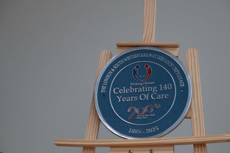 A closer look at the plaque unveiled to commemorate 140 years of Woking Homes’ railway heritage