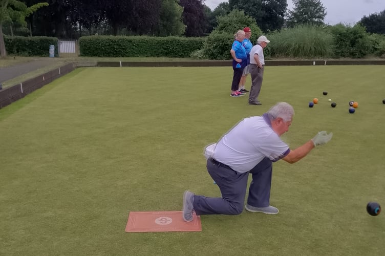 Enzo Ferraro playing for Mayford Hall Bowls Club against Addlestone Victory Park, June 22nd 2025.