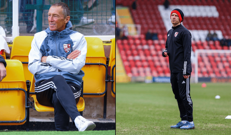 John Keeley, left, and Craig Mackail-Smith, Woking FC, 2024-25.