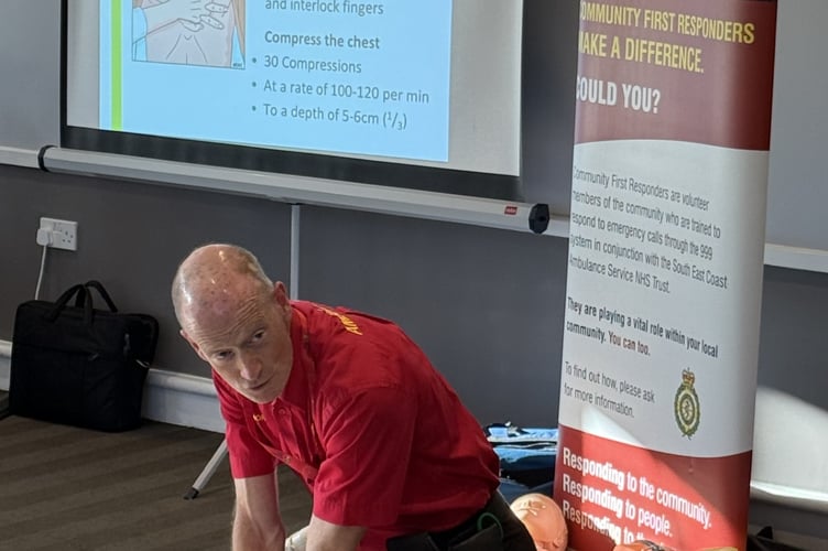 Conor presenting lifesaving skills to Rotarians at Hoebridge golf centre