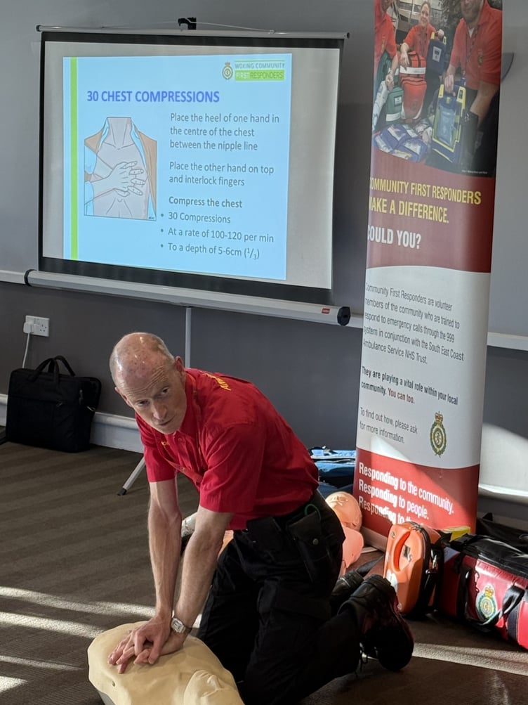 Conor presenting lifesaving skills to Rotarians at Hoebridge golf centre