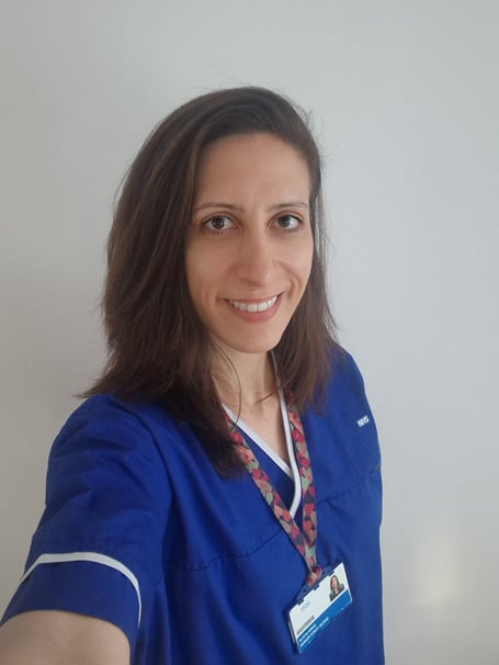 Alicia Arias in her hospital uniform.