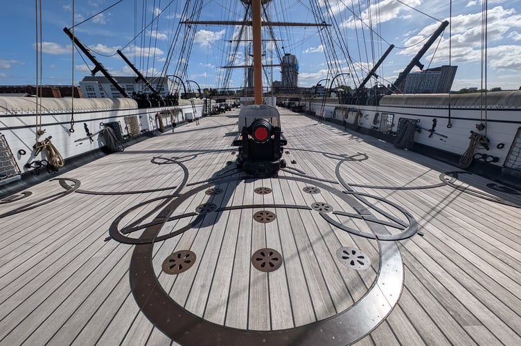 The deck of HMS Warrior at Portsmouth Historic Dockyard.