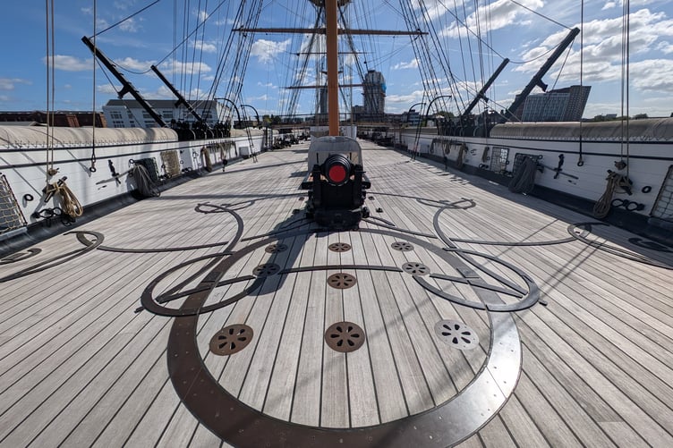 The deck of HMS Warrior at Portsmouth Historic Dockyard.