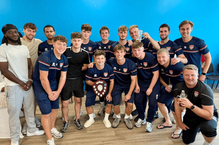 Knaphill FC with the Dave Taylor Shield following their 5-1 win at Sheerwater FC on August 9th 2025.
