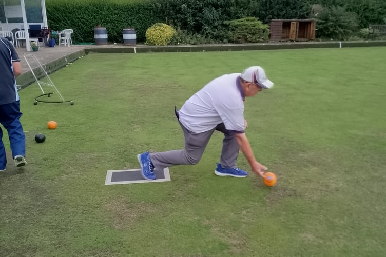 Bill Hames in action for Mayford Hall Bowls Club