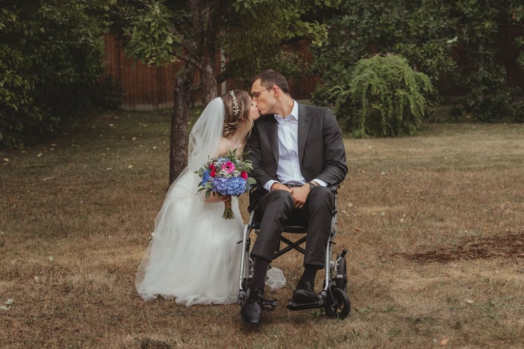 Max Vardy, who has an incurable brain tumour, at his wedding to Georgie English.