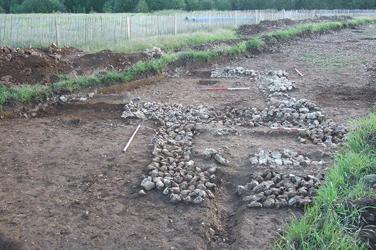 Flint foundations of the Roman building