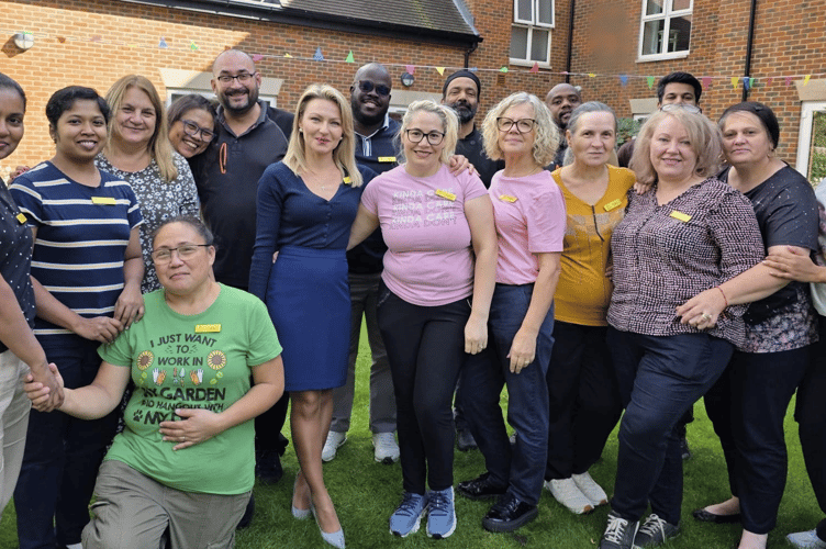 The Charrington Manor team celebrating their Surrey Care Awards 2025 nomination for Team of the Year at the West Byfleet care home