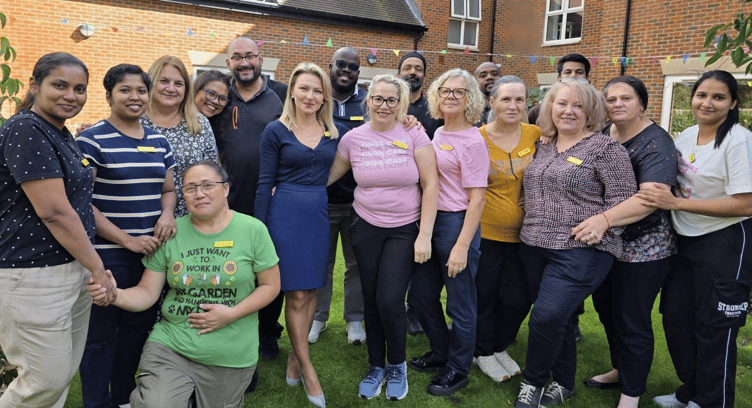 The Charrington Manor team celebrating their Surrey Care Awards 2025 nomination for Team of the Year at the West Byfleet care home