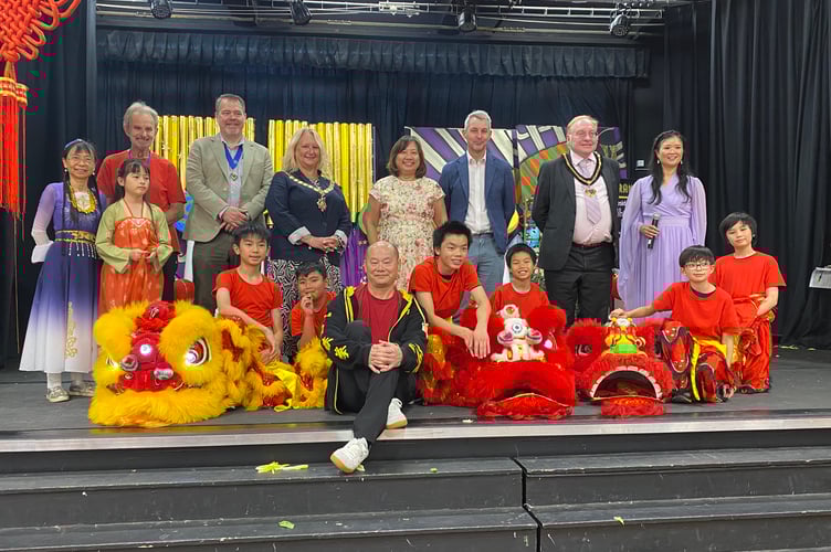 Woking MP Will Forster and Surrey County Council Chairman Tim Hall join Mayor Cllr Amanda Boote for the festival opening