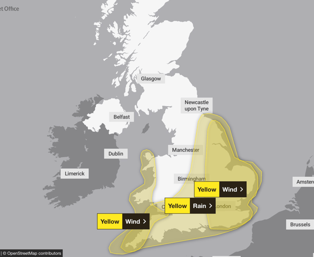 Yellow wind and rain warning for South East