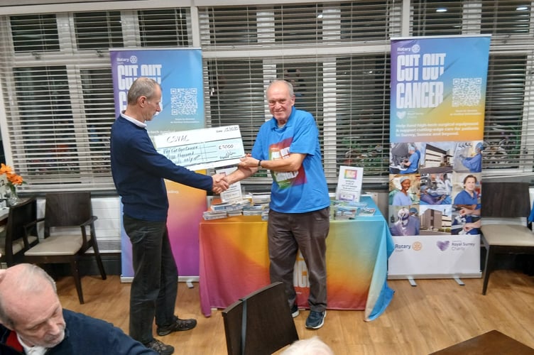 Rotary members from Haslemere, Woking & District, and Godalming Woolsack present £6,000 raised at the Ripley Classic Tractor Rally to support the Rotary South Cut Out Cancer campaign and The Prostate Project
