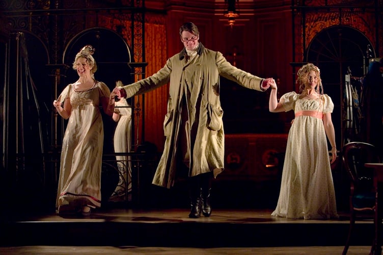 Guildford Shakespeare Company's 2024 production of Pride and Prejudice. From left: Sarah Gobran, Luke Barton and April Hughes