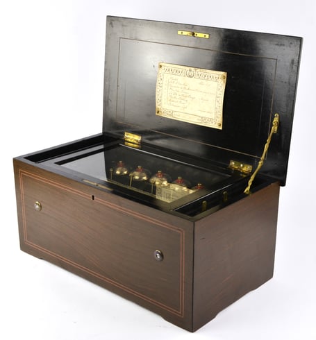 A 19th-century Swiss cylinder orchestra music box.