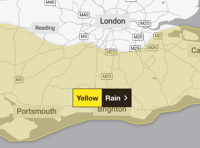 Heavy rain warning for Surrey and Hampshire