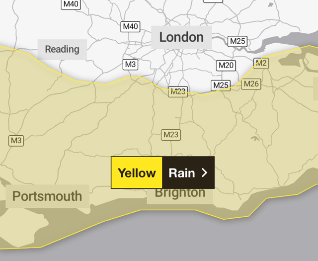 Heavy rain warning for Surrey and Hampshire