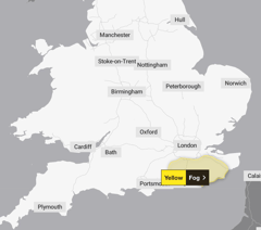 Freezing fog warning issued for South East