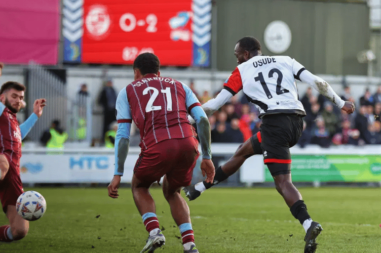 Josh Osude scores for Woking v Scunthorpe United, December 20th 2025.