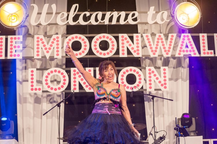 Nina Barough CBE on stage at The MoonWalk London 2018.