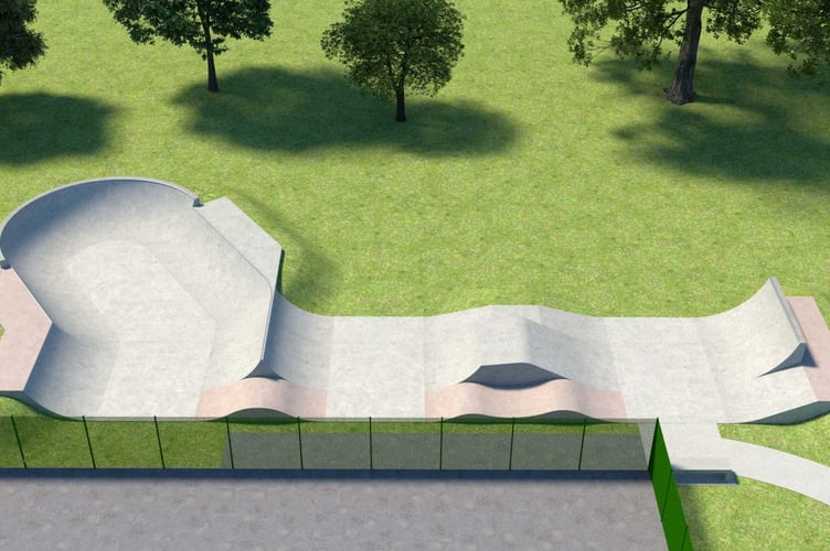 CGI of proposed concrete skate park in, Addlestone. 