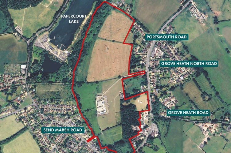 LDRS: Outline of development site on Grove Heath North. (Credit: Consultation Banners from Green Kites Home)