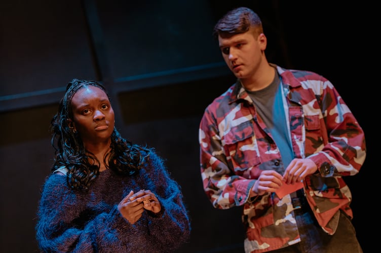 Brianna Douglas as Sephy and Lewis Tidy as Callum in Noughts and Crosses, 2026.