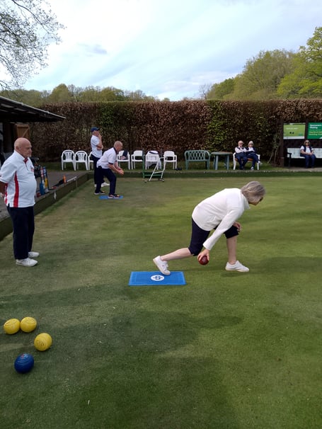 Pauline Newton in action against Addlestone Victory Park