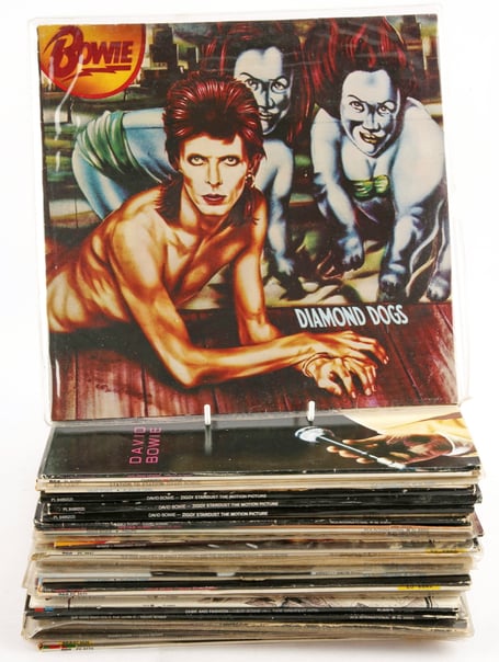 The Bowie Vinyl Record Collection: £200-400.  //  A top music industry executive is auctioning off a haul of memorabilia - including a Red Hot Chili Peppers surfboard.  Korda Marshall - known as the 'A&R mans A&R man' - worked with huge names during his career including Muse, the Darkness and Gnarls Barkley.  Now, as he completes work on the latest Blondie album, he is selling a large part of his personal collection at Ewbanks in Guildford, Surrey on April 29.  Highlights include super rare acetate recordings and signed white label records from key rock and pop moments of the last 40 years.  Among the gold, silver and platinum discs, Kordas most treasured consignment is a Red Hot Chili Peppers surfboard, a promotional item for their ninth studio album, Stadium Arcadium. It has an estimate of £200-400.  All lots, often each containing collections of vinyl LPs, are priced under £1,000. 