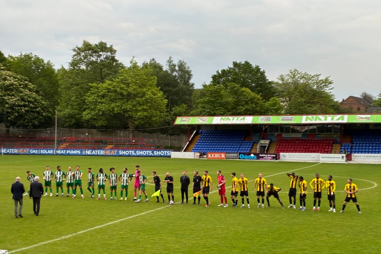 Westfield and Yateley United line up before their Aldershot Senior Cup final