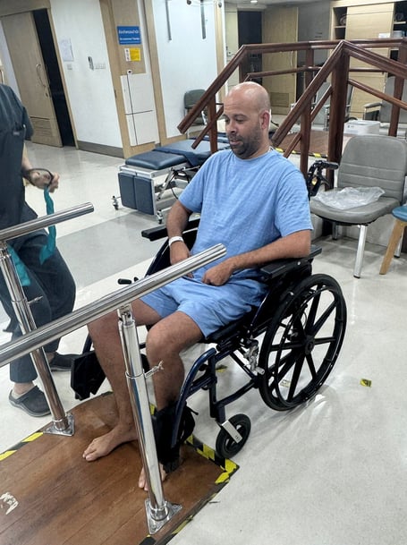 Michael Batten, 36, in the hospital following his brain surgery. // A Brit abroad suffering with a splitting headache after bringing in the Thai new year was told by doctors he had a hangover - but ended up needing brain surgery. Michael Batten, 36, thought he was suffering from his first-ever migraine when he woke up vomiting and feeling extremely dizzy on April 14. After having difficulty breathing he went straight to a local hospital in Chiang Mai, Thailand, but doctors thought he was just hungover and he was discharged with paracetamol and ibuprofen. Michael, a teacher, said: They kind of downplayed it 'youd had a few drinks'. But I didnt even drink that much, I was home by 10pm. They were like you might be hungover, but I said Im not hungover, something is wrong with me. He was discharged the following day but after three more days screaming in pain he decided to visit a different hospital, the private Chiangmai Ram hospital, at 5am on Friday. There, he was given a CT scan and a nurse told him horrifying news.