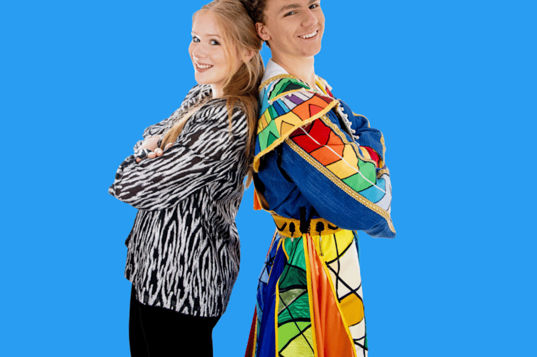 Wilfred Mee, as Joseph, and Scarlet O’Brien, as the narrator, are starring in Joseph and the Amazing Technicolor Dreamcoat at Haslemere Hall, August 27th to 29th 2026.