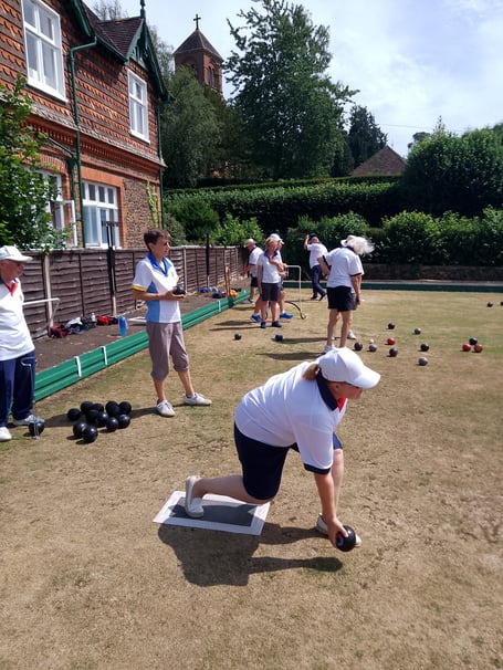 Heidi Davies playing for Mayford Hall Bowls Club against Albury on June 27th 2026.