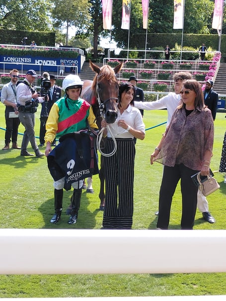 Kon Tiki with trainer Jane Chapple-Hyam and jockey Ryan Moore (Photo: Peter Moore)