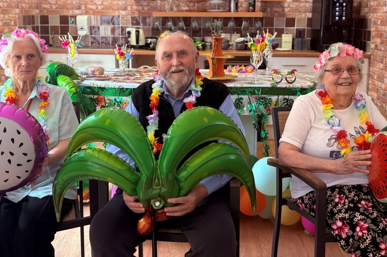 Bernard Sunley Residents Rose Davis, Geoff Harrold and Dorothy Spreadbury getting into the Hawaiian Spirit