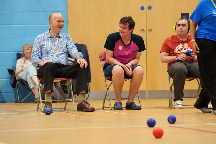 Attendee and the Woking Mayor playing Boccia.