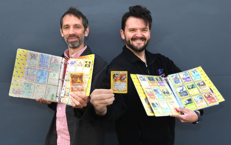 Head of Ewbank’s Auctioneers, Andrew Ewbank, left, and Head of Trading Cards, James Spooner, with highlights of the outstanding Pokémon collection.